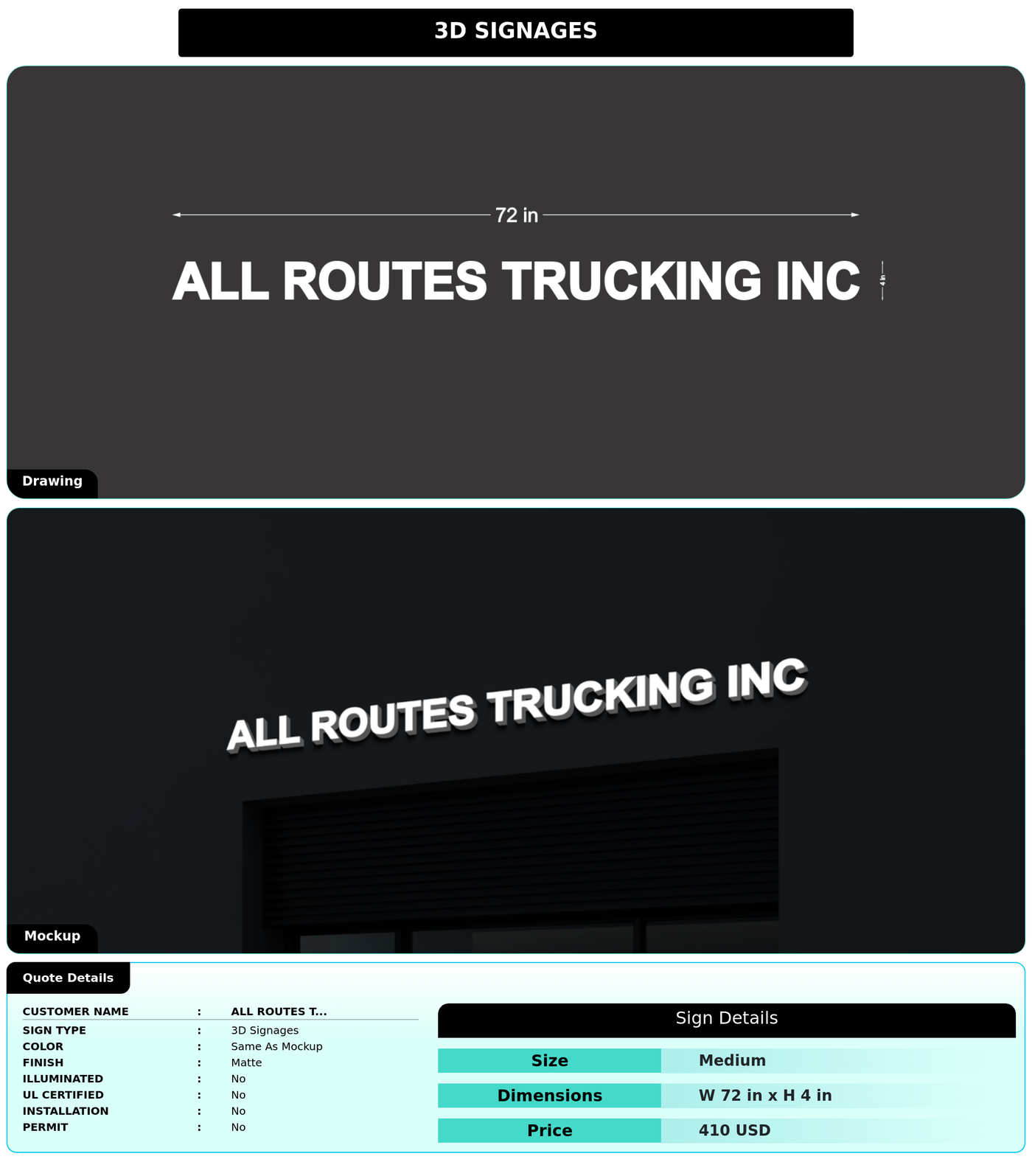CUSTOM MOCKUP SIGN FOR All Routes Trucking Inc