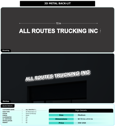 CUSTOM MOCKUP SIGN FOR All Routes Trucking Inc