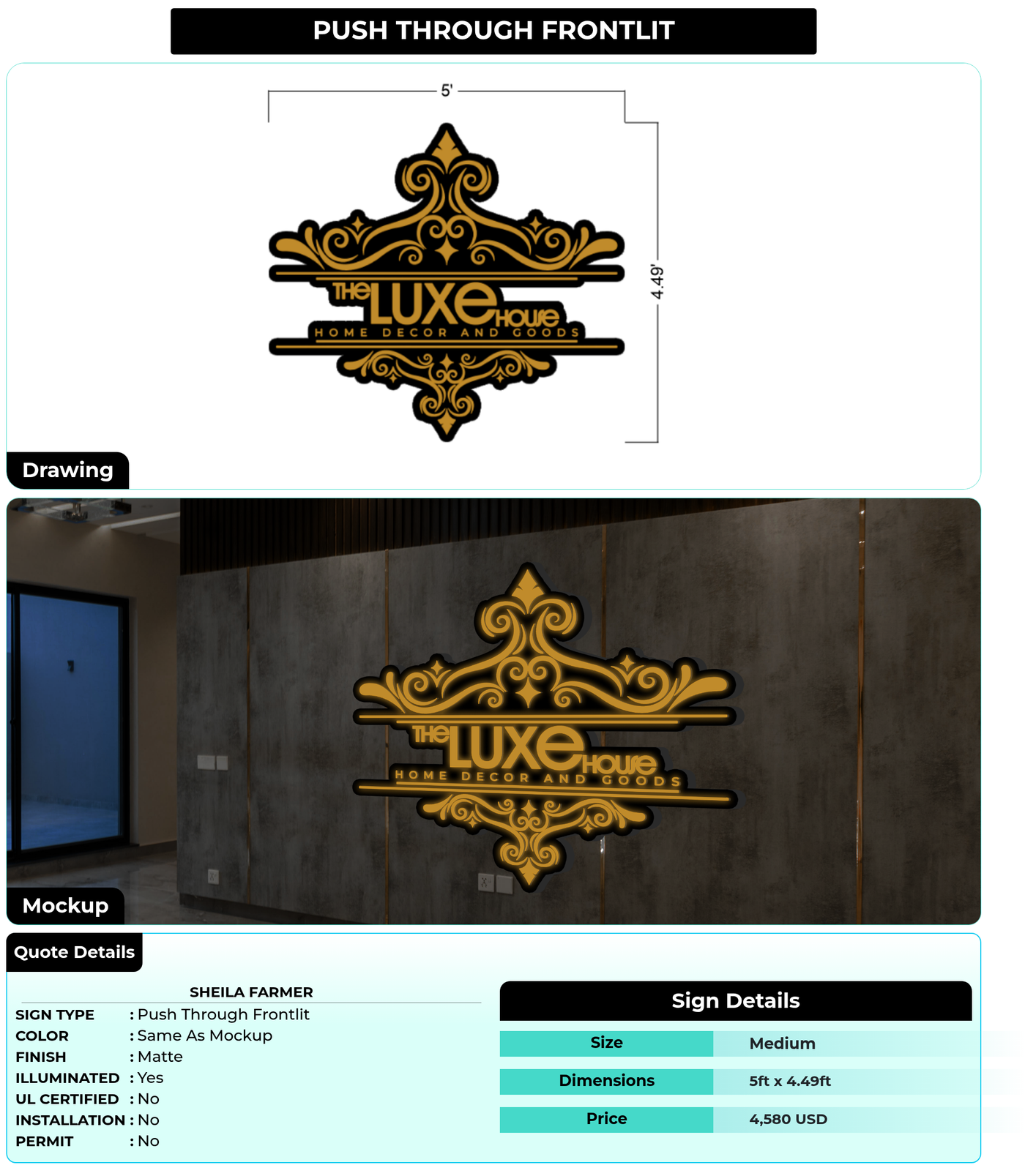 CUSTOM MOCKUP SIGN FOR Sheila Farmer