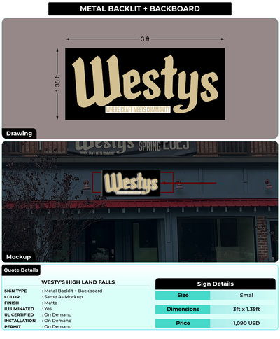 CUSTOM MOCKUP SIGN FOR Westy's high land falls