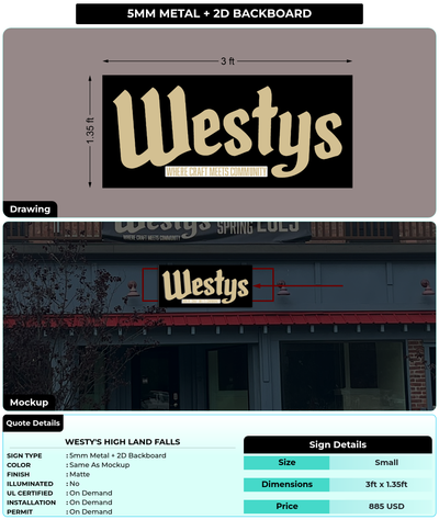 CUSTOM MOCKUP SIGN FOR Westy's high land falls