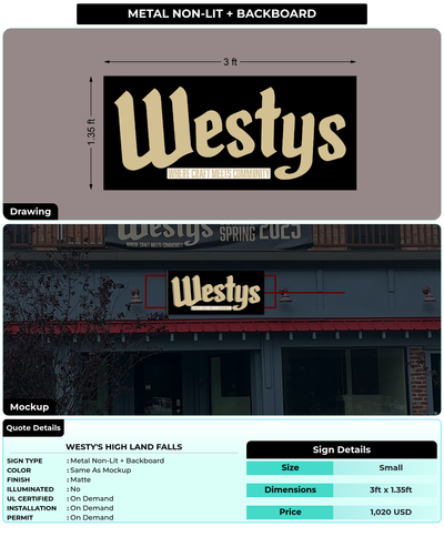 CUSTOM MOCKUP SIGN FOR Westy's high land falls