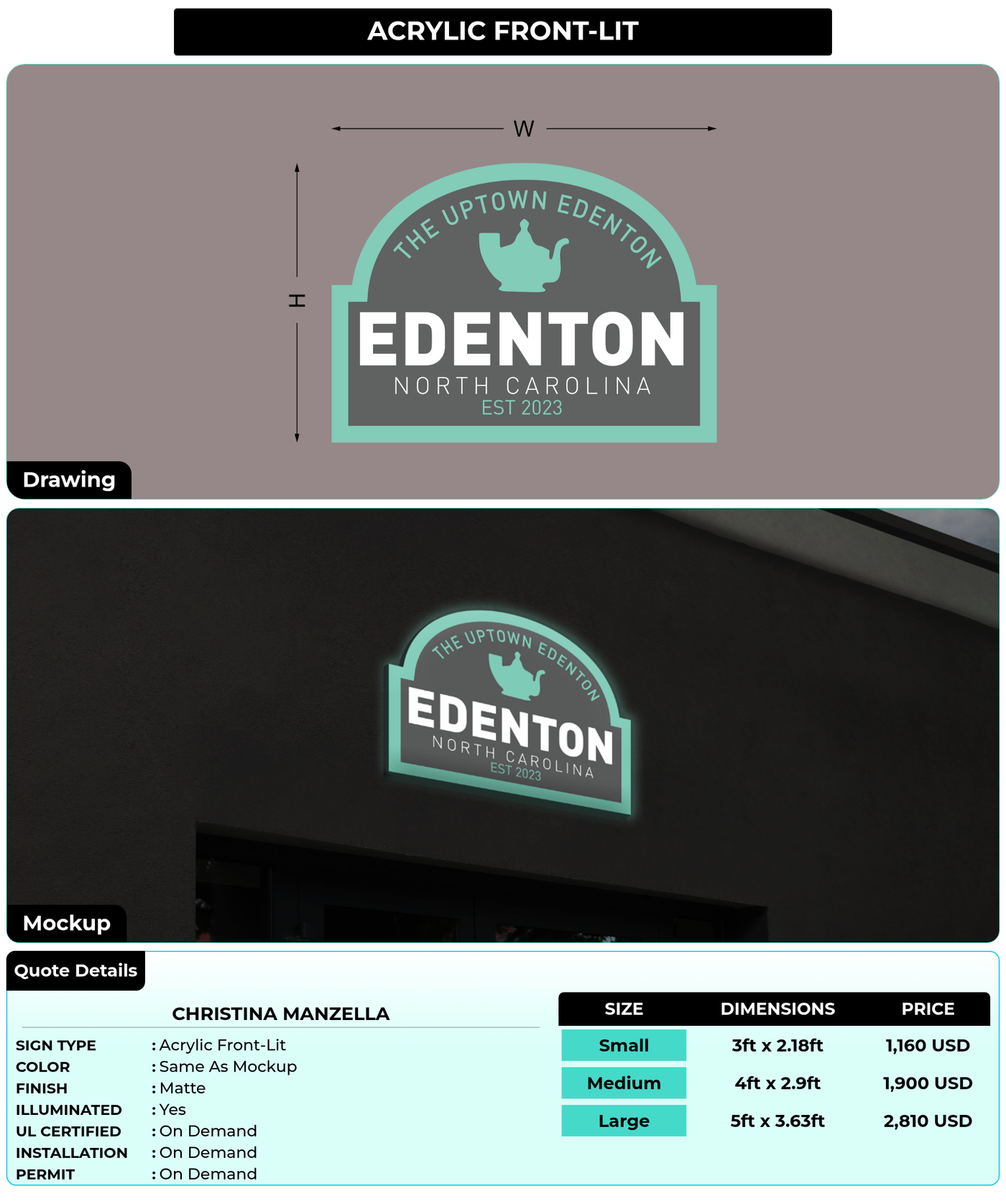 CUSTOM MOCKUP SIGN FOR Christina Manzella