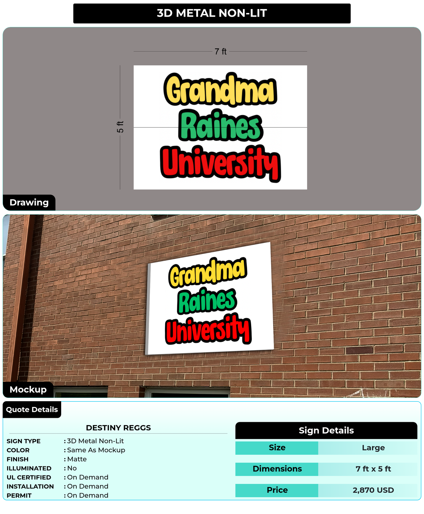 CUSTOM MOCKUP SIGN FOR Destiny Reggs