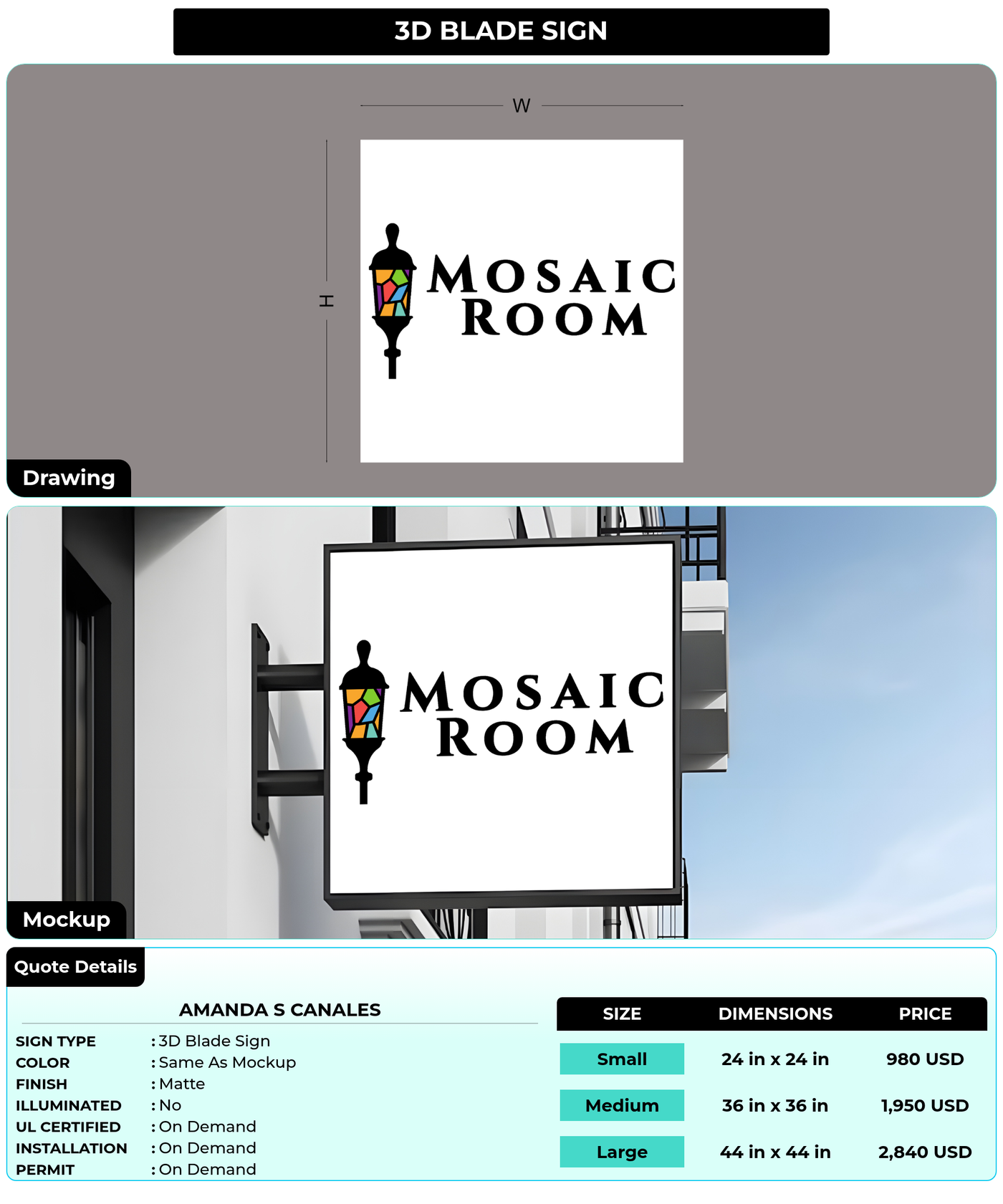 CUSTOM MOCKUP SIGN FOR AMANDA S CANALES