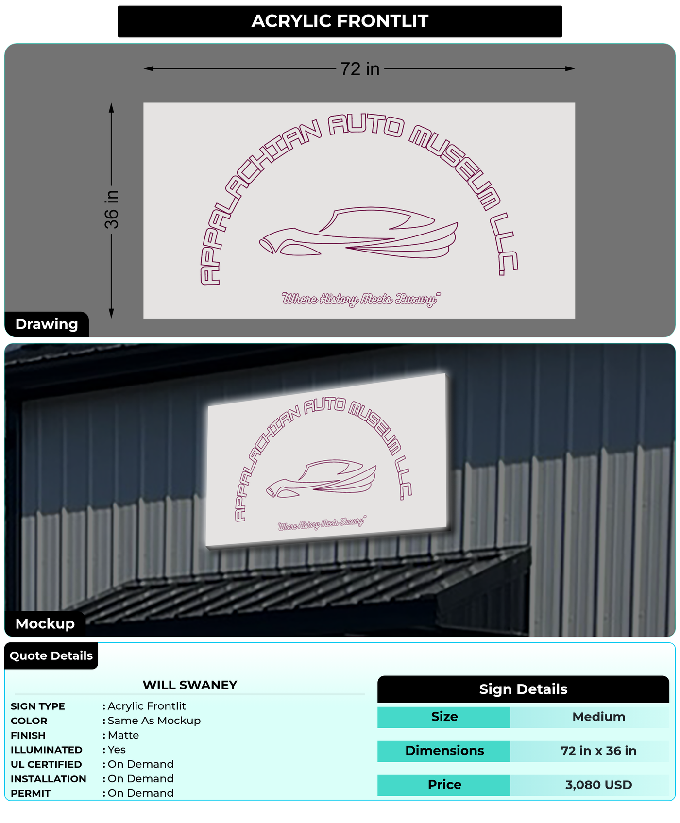 CUSTOM MOCKUP SIGN FOR Will Swaney
