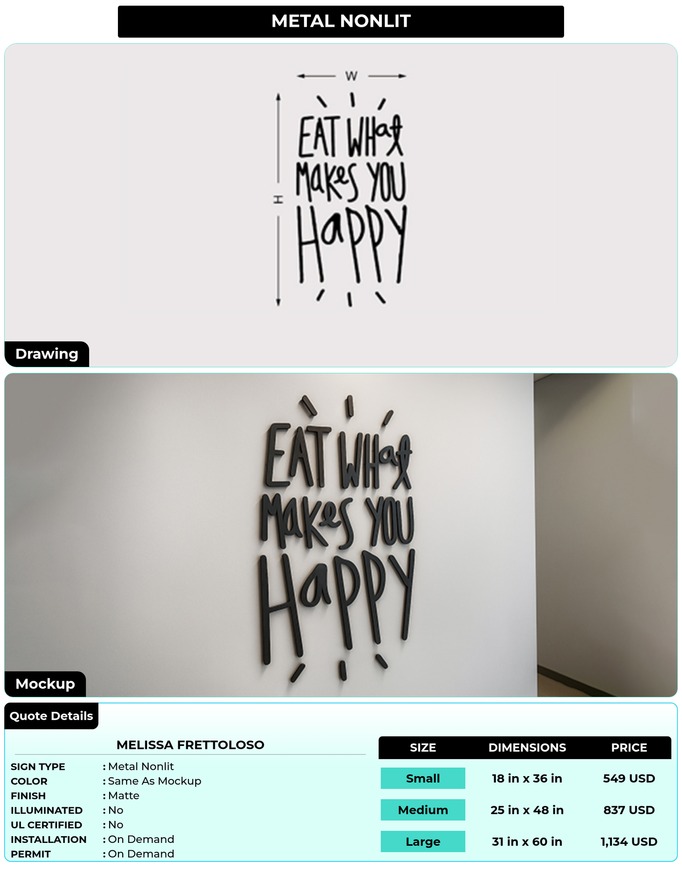 CUSTOM MOCKUP SIGN FOR Melissa Frettoloso