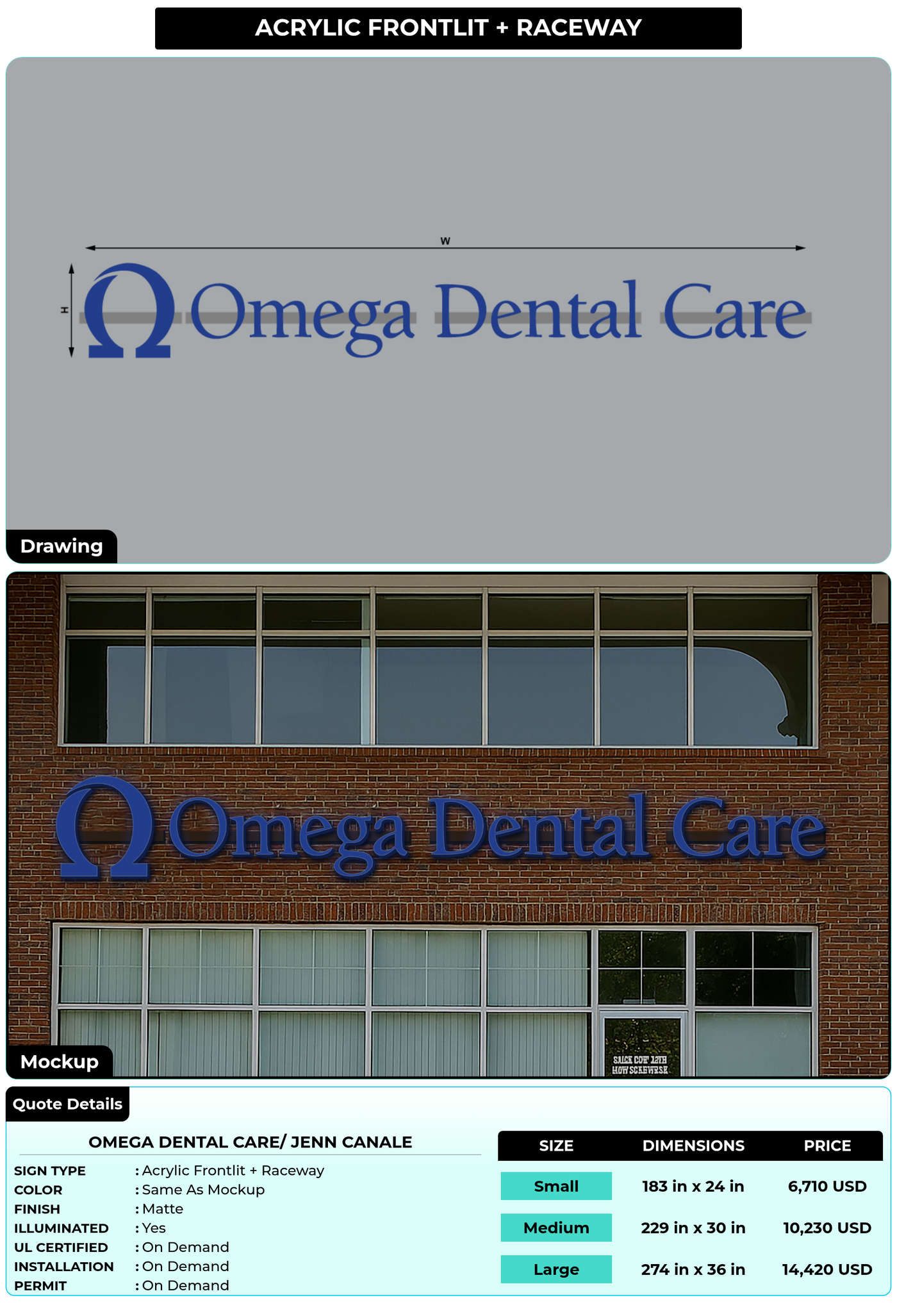 CUSTOM MOCKUP SIGN FOR Omega Dental Care/ Jenn Canale