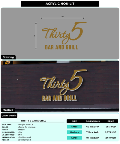 CUSTOM MOCKUP SIGN FOR Thirty 5 Bar & Grill