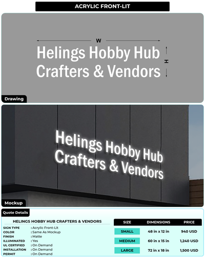 CUSTOM MOCKUP SIGN FOR Helings Hobby Hub Crafters & Vendors