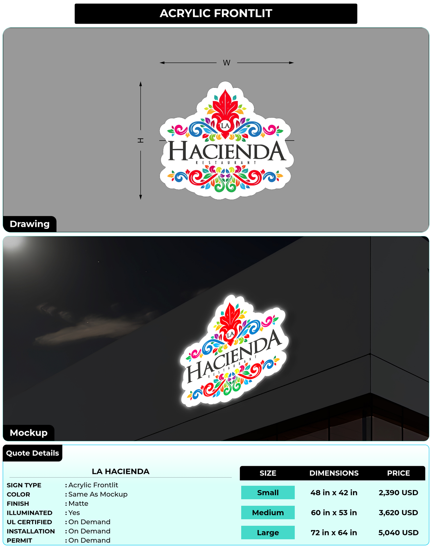 CUSTOM MOCKUP SIGN FOR La Hacienda