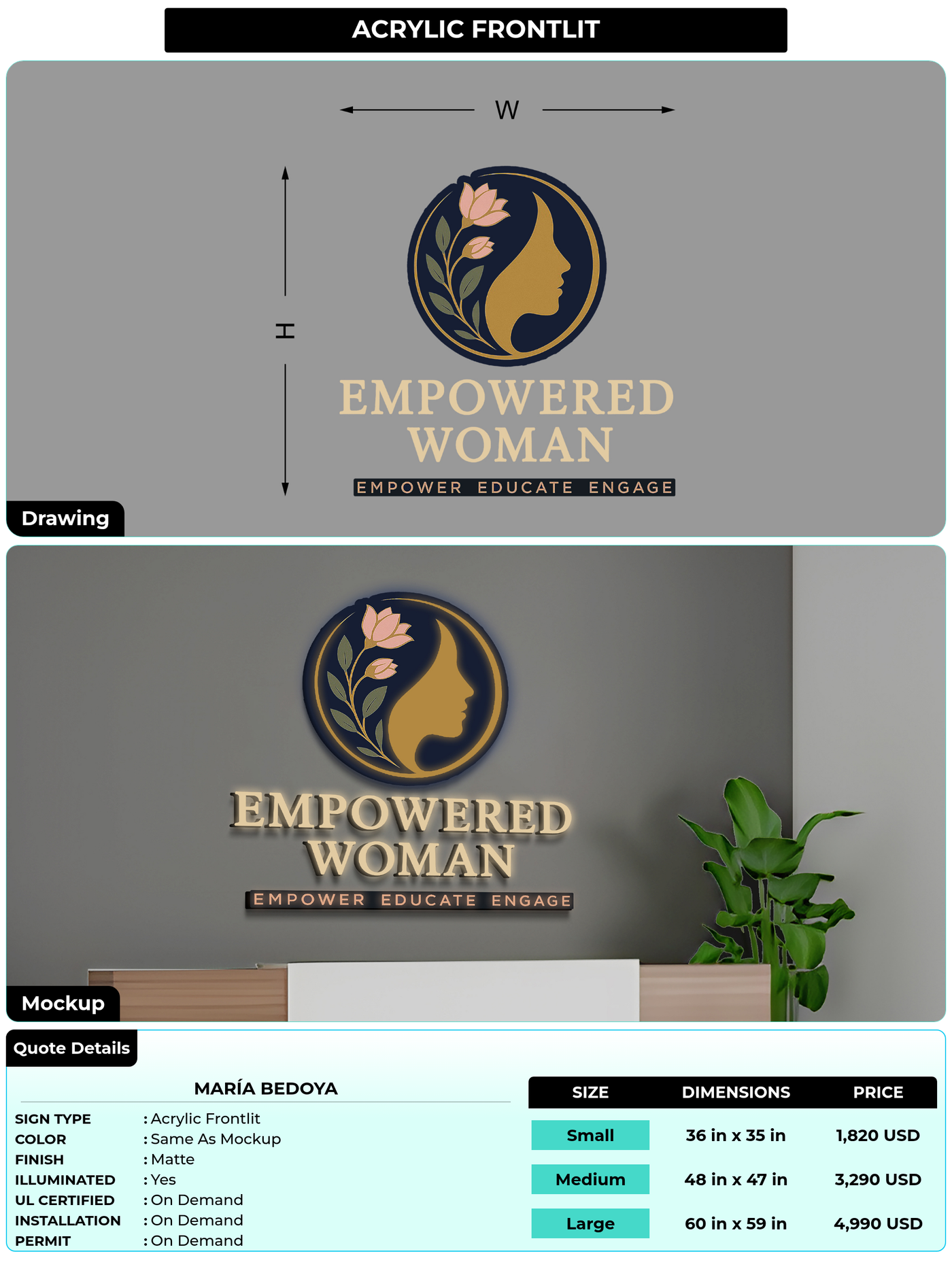 CUSTOM MOCKUP SIGN FOR María Bedoya