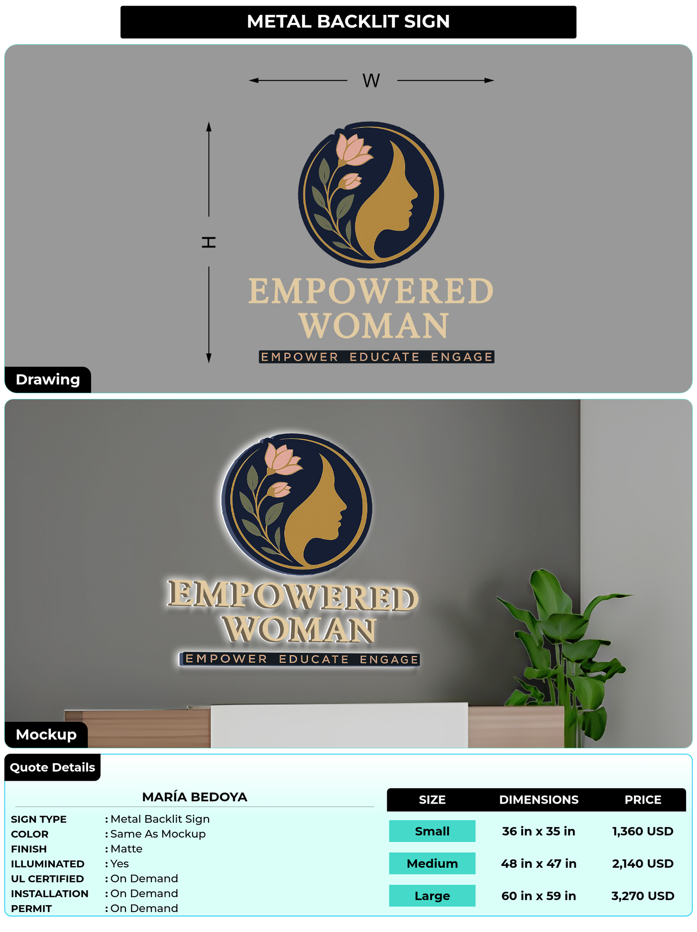 CUSTOM MOCKUP SIGN FOR María Bedoya