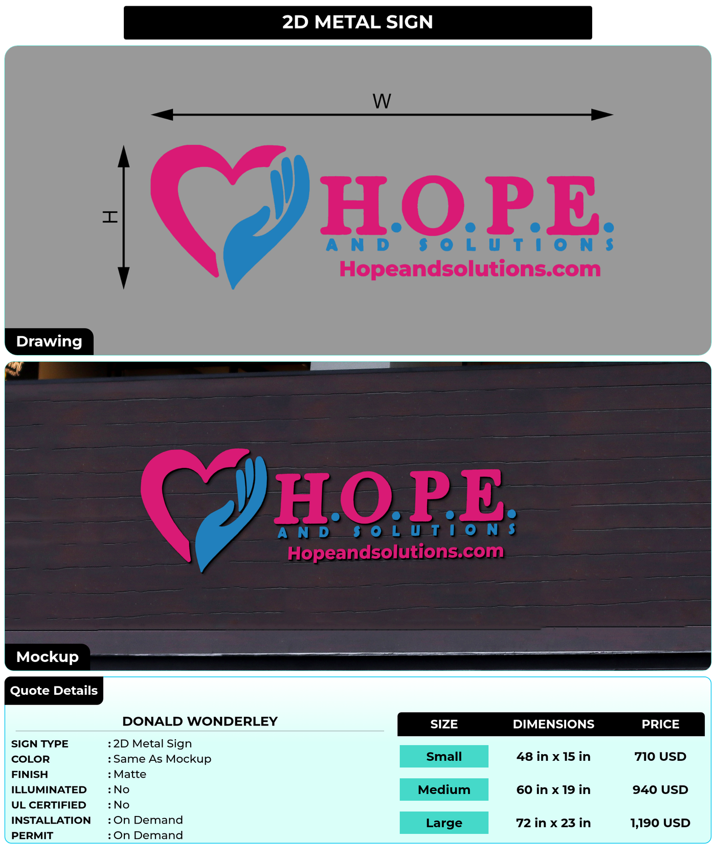 CUSTOM MOCKUP SIGN FOR Donald Wonderley