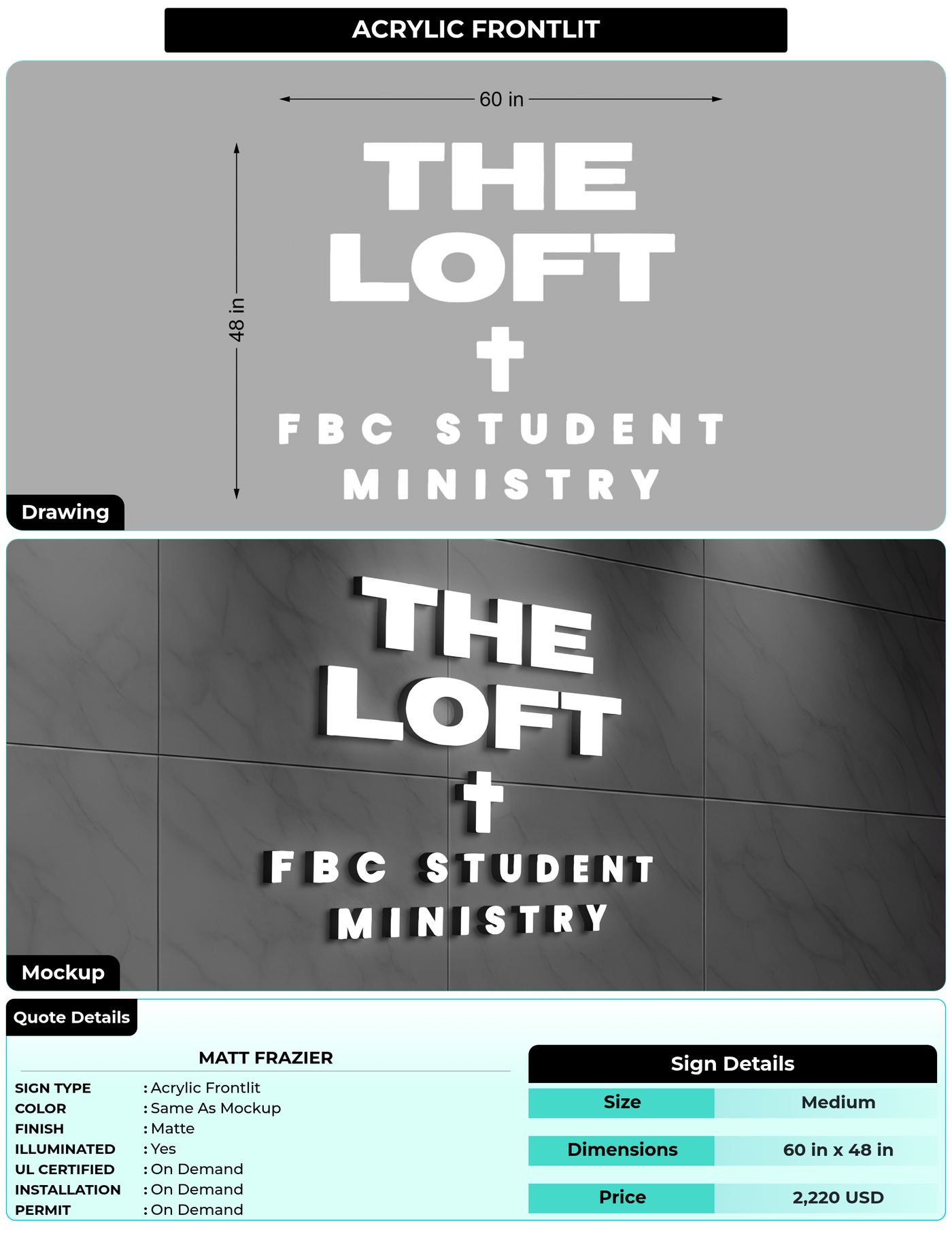 CUSTOM MOCKUP SIGN FOR matt frazier