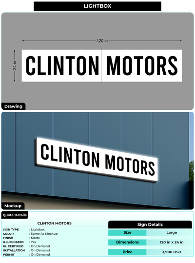CUSTOM MOCKUP SIGN FOR CLINTON MOTORS