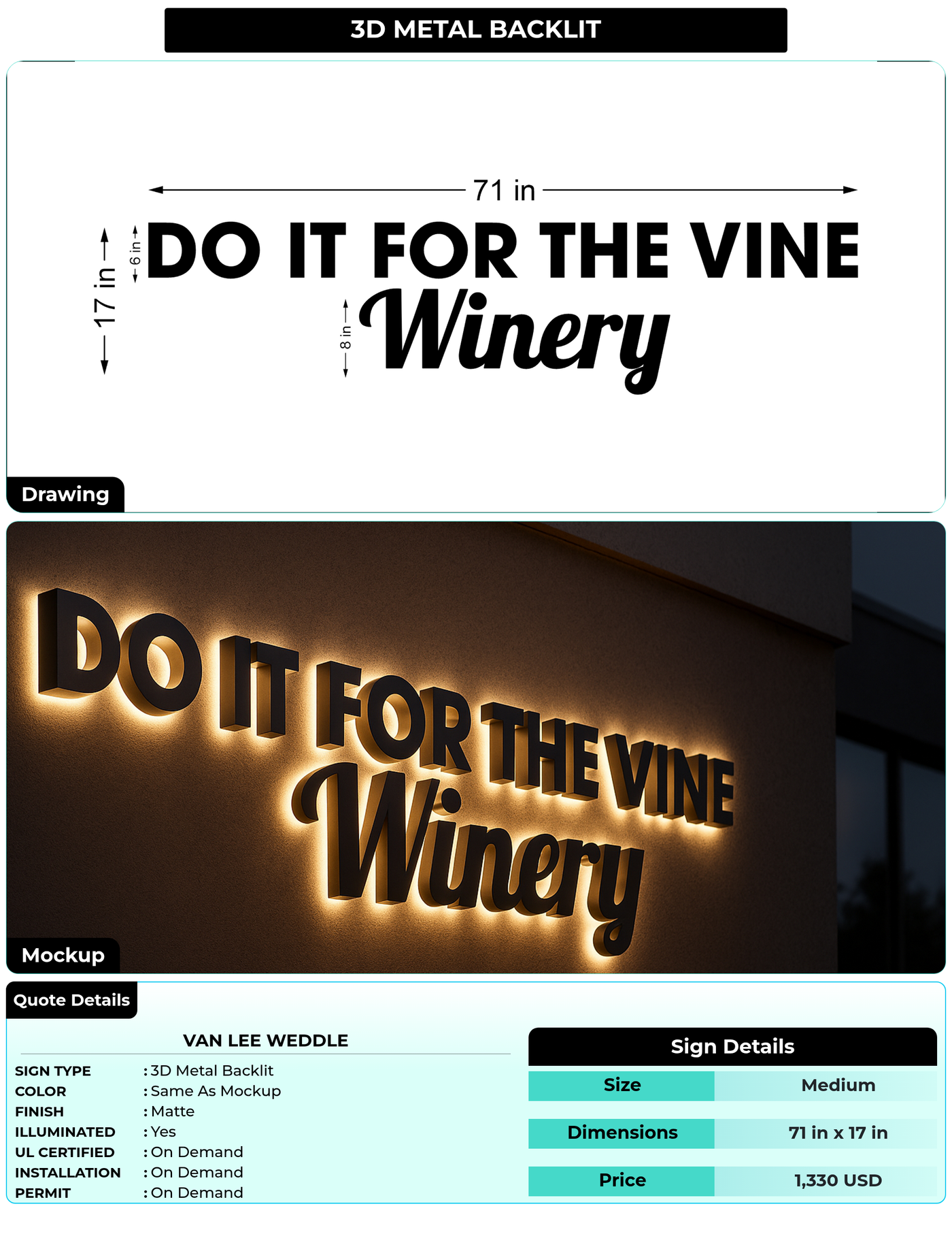 CUSTOM MOCKUP SIGN FOR Van Lee Weddle