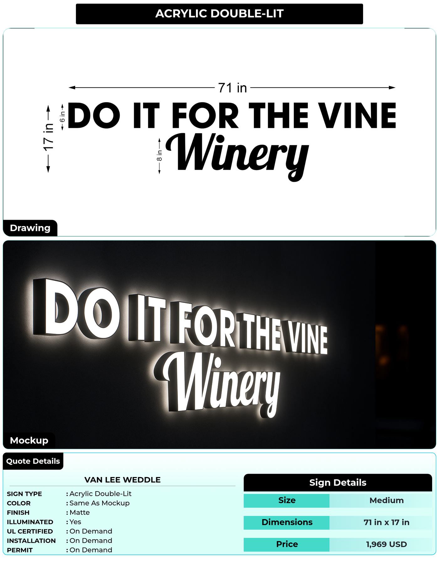 CUSTOM MOCKUP SIGN FOR Van Lee Weddle