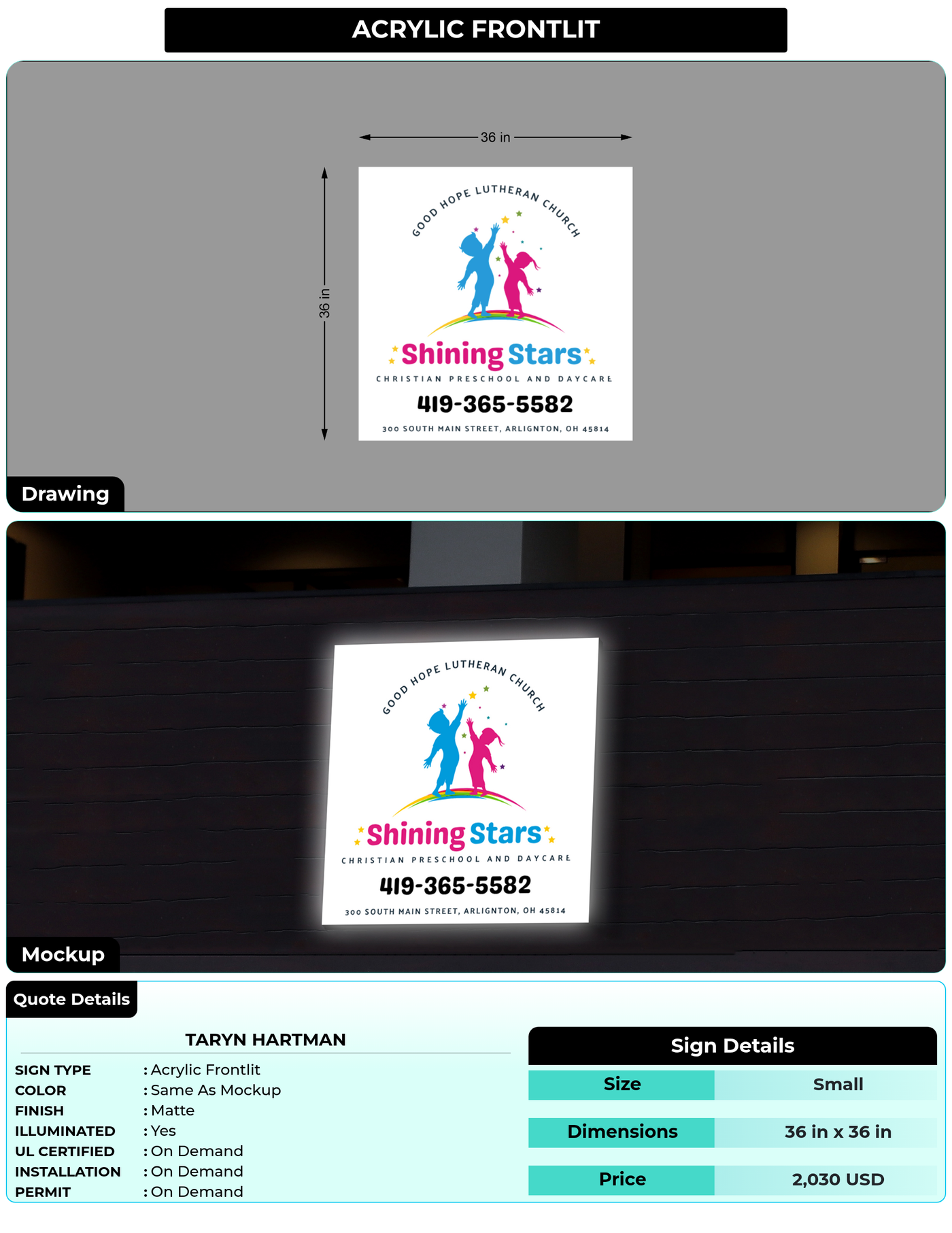 CUSTOM MOCKUP SIGN FOR Taryn Hartman