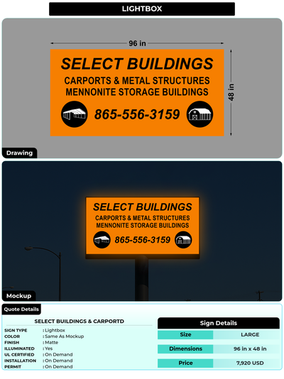 CUSTOM MOCKUP SIGN FOR SELECT BUILDINGS & CARPORTD