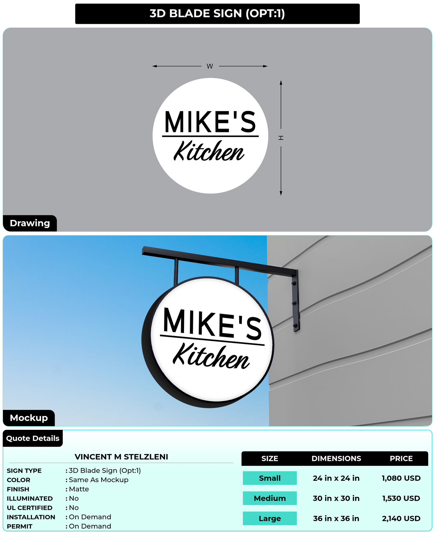 CUSTOM MOCKUP SIGN FOR VINCENT M STELZLENI