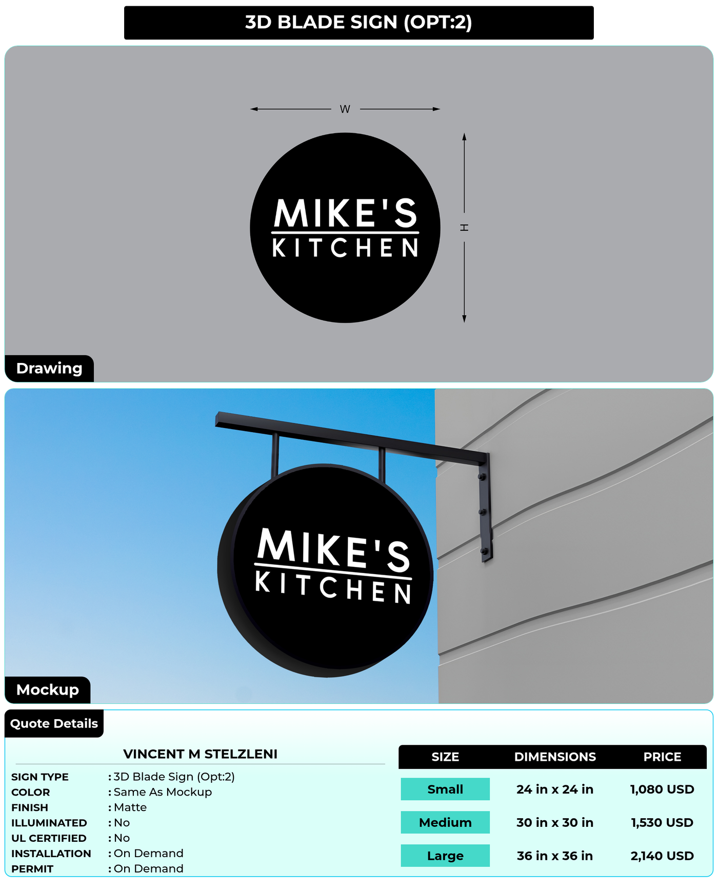 CUSTOM MOCKUP SIGN FOR VINCENT M STELZLENI