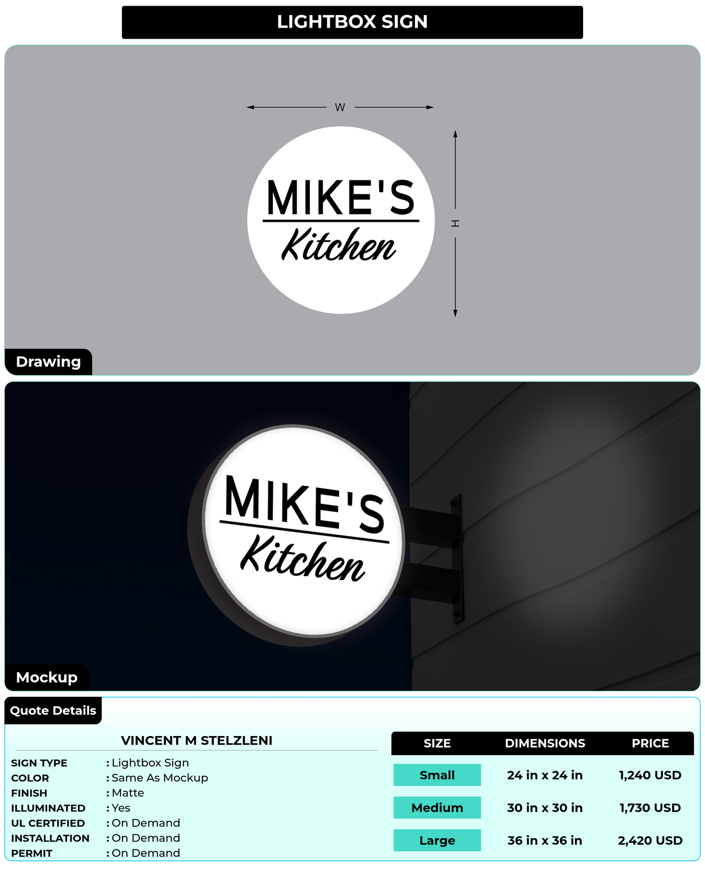 CUSTOM MOCKUP SIGN FOR VINCENT M STELZLENI