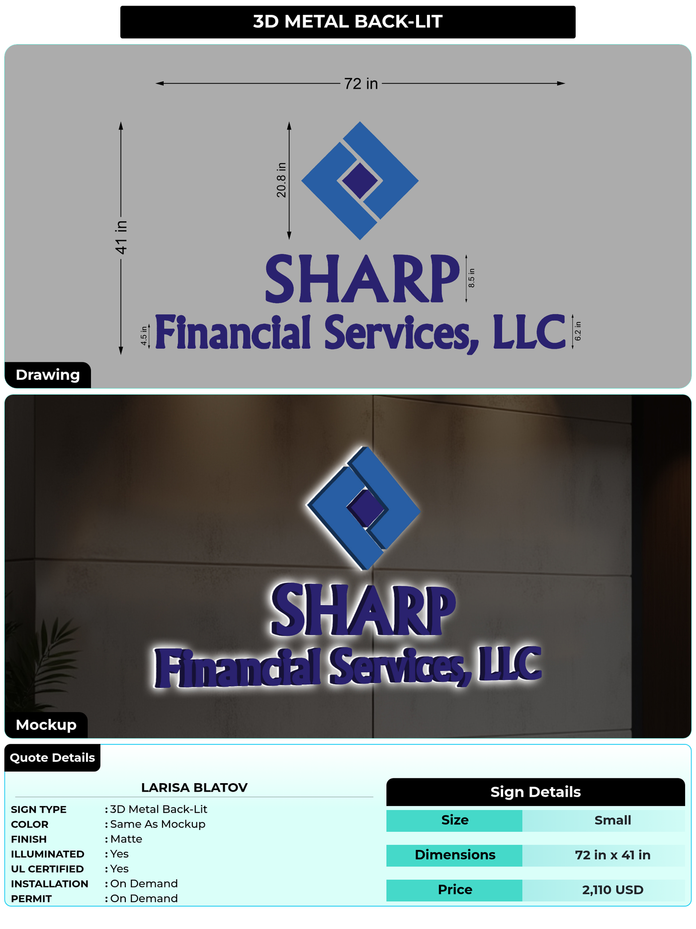 CUSTOM MOCKUP SIGN FOR Larisa Blatov