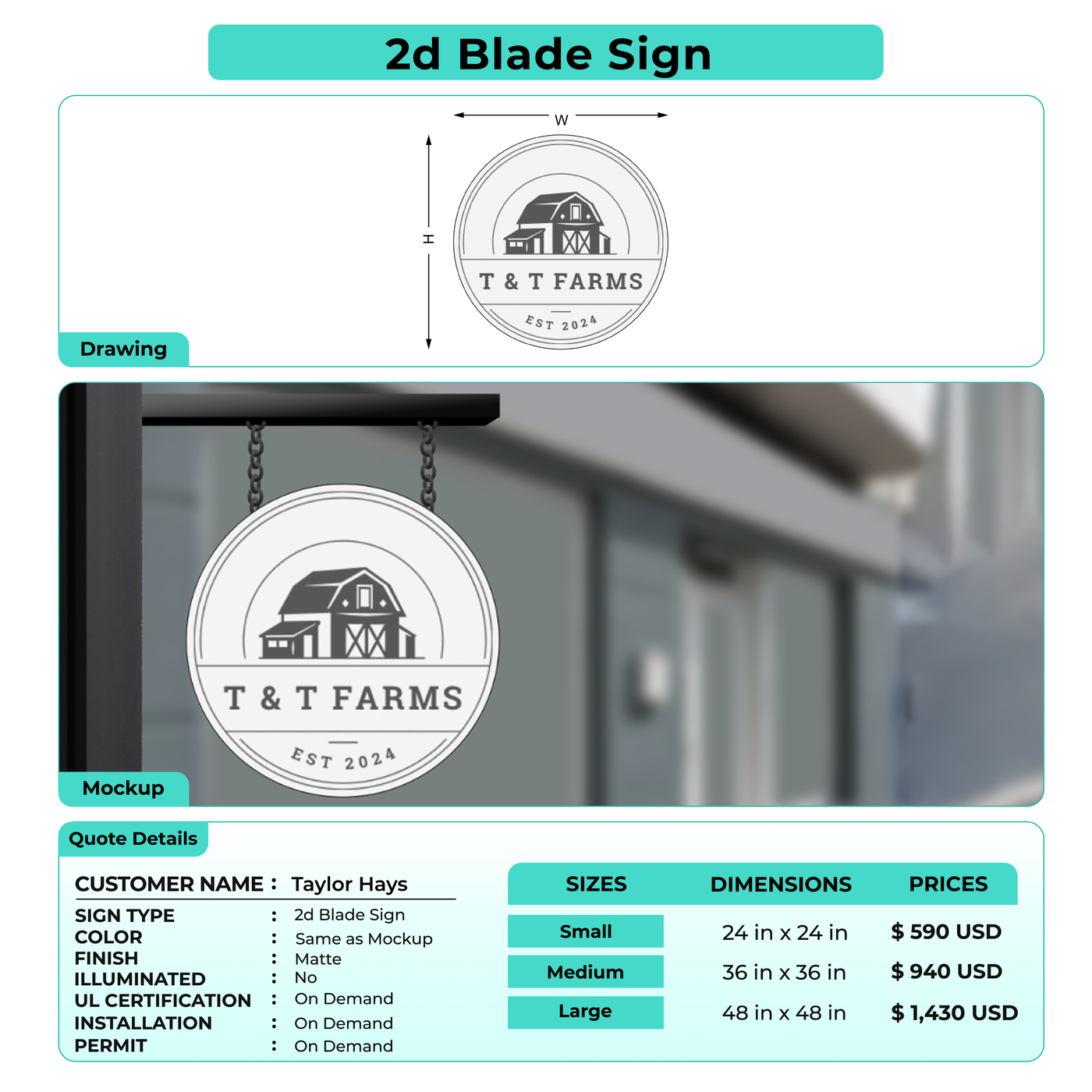 2d blade sign for Taylor Hays