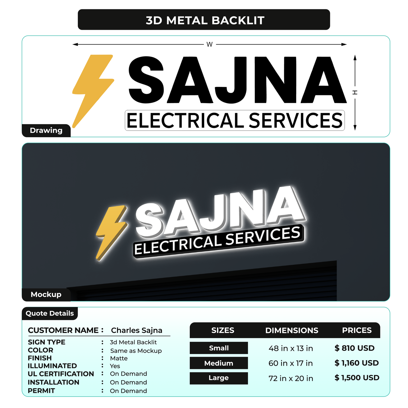 Business signage for Charles Sajna