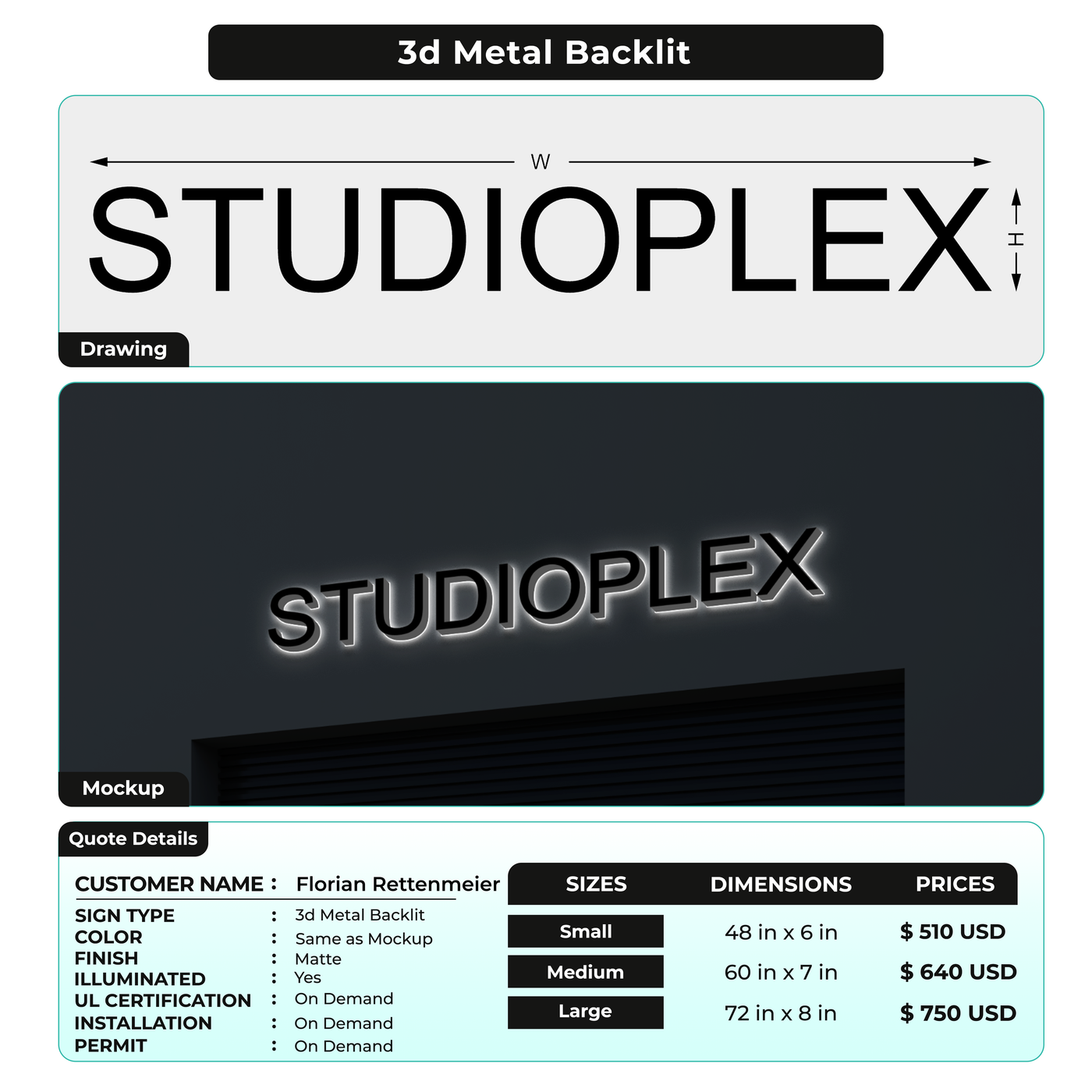 3d metal backlit for Florian Rettenmeier