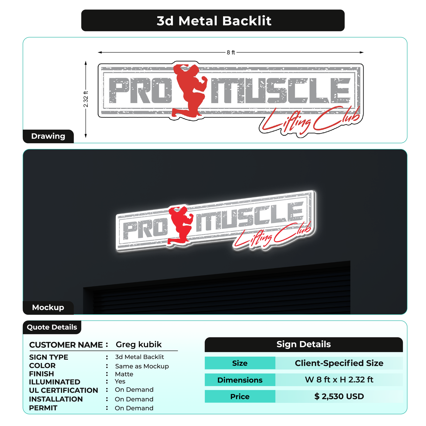 3D Metal Backlit Sign for Greg kubik
