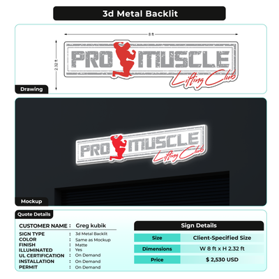 3D Metal Backlit Sign for Greg kubik