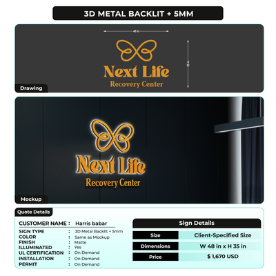 3D Metal Backlit For Harris babar