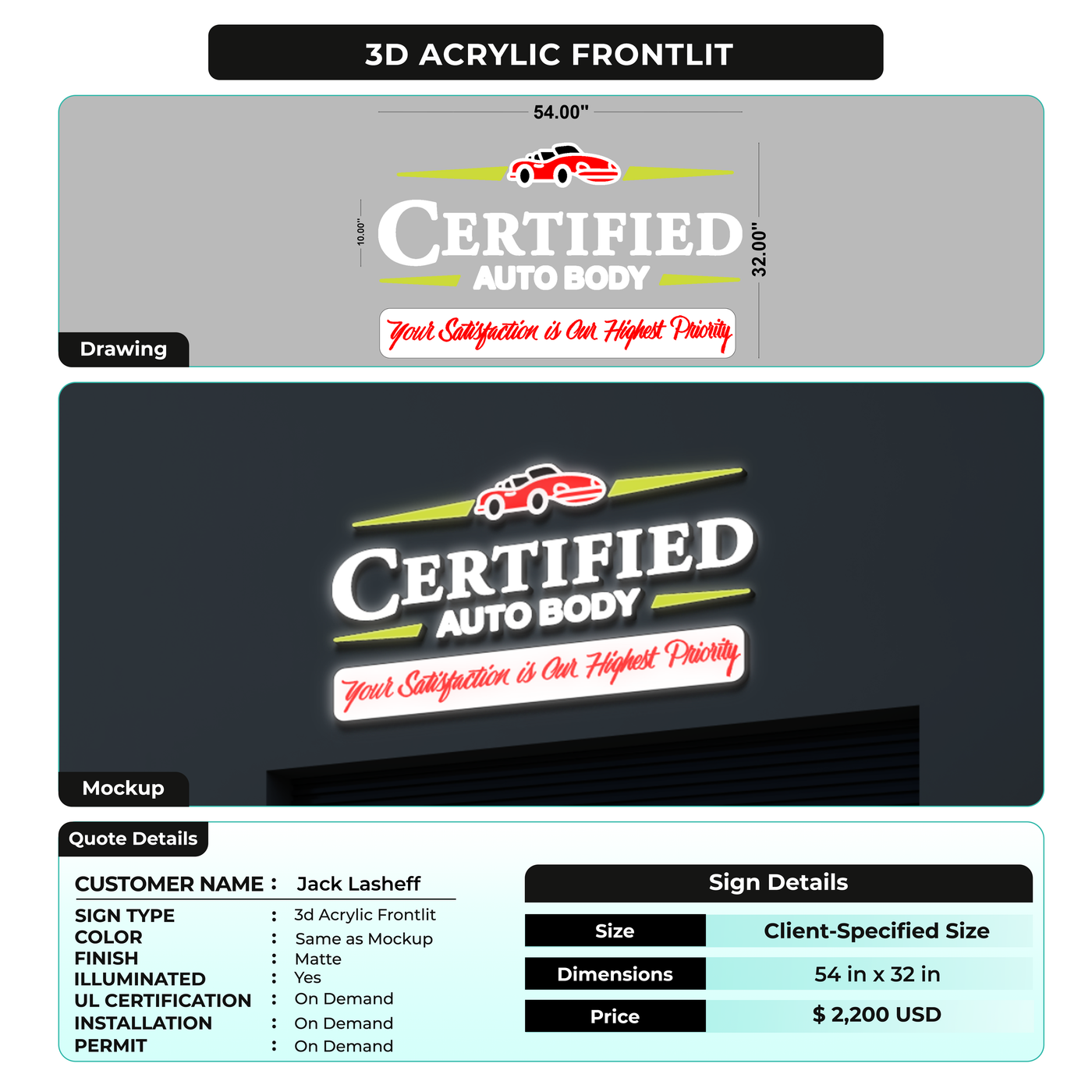 3d acrylic frontlit for Jack Lasheff