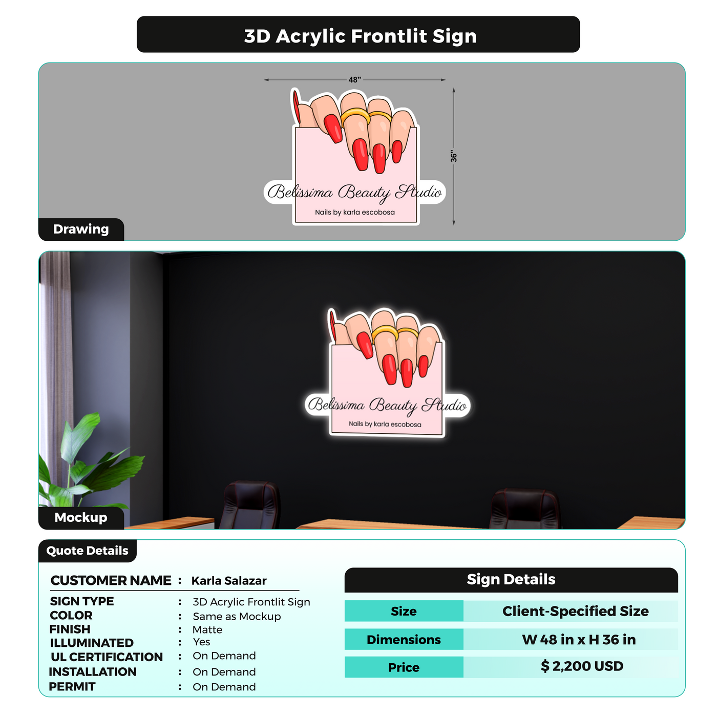 3D Acrylic Front-lit Sign For Karla Salazar