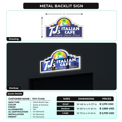 3D Metal Backlit Sign for Kim Grady