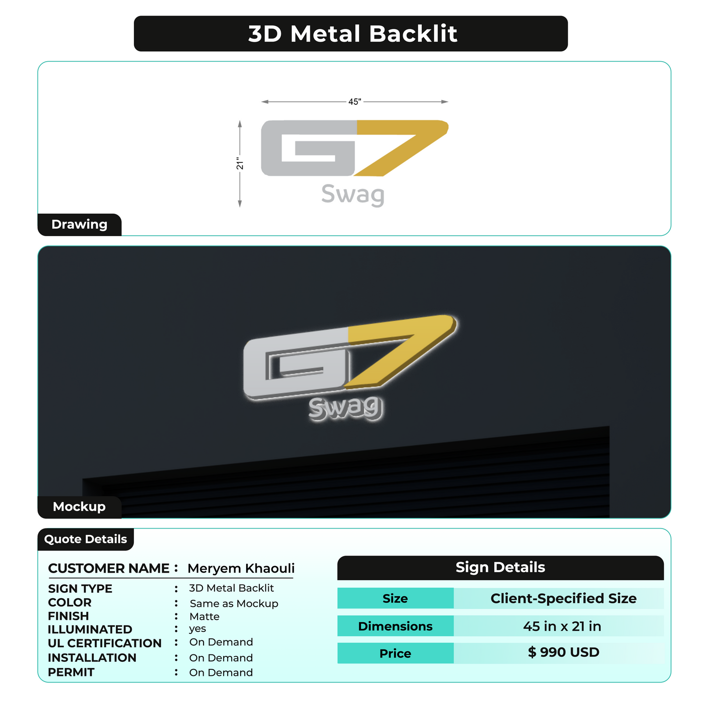 3d metal backlit for Meryem Khaouli