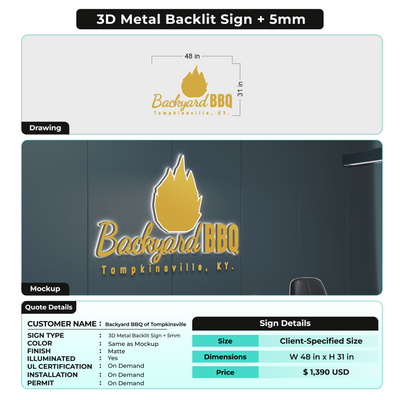 3D Metal Backlit + 5mm For Backyard BBQ of Tompkinsville