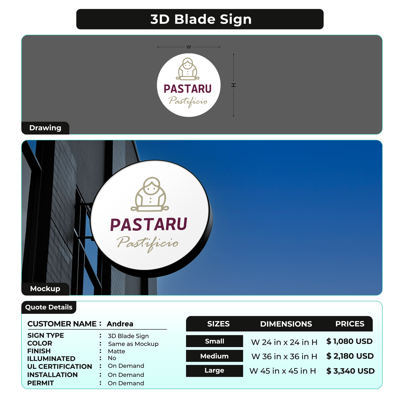 3D Blade Sign For Andrea