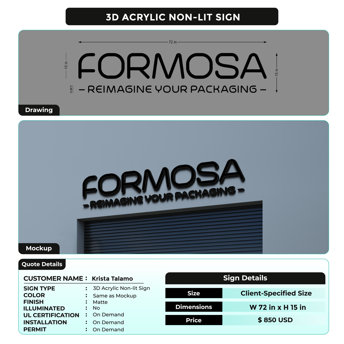 3D Acrylic Non-lit Sign For Krista Talamo