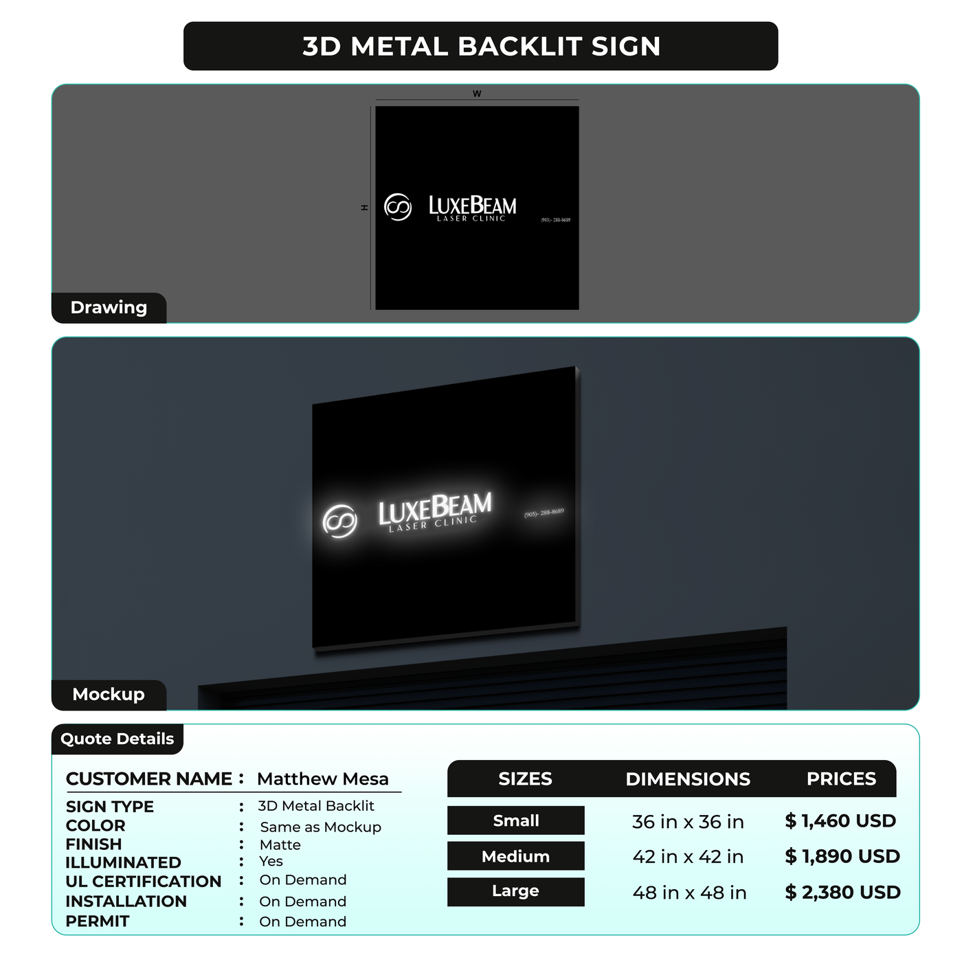 Business signage for Matthew Mesa