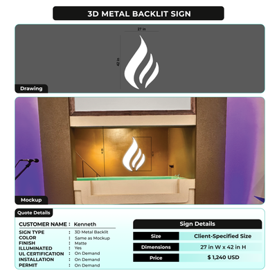 3D Metal Backlit Sign for Kenneth