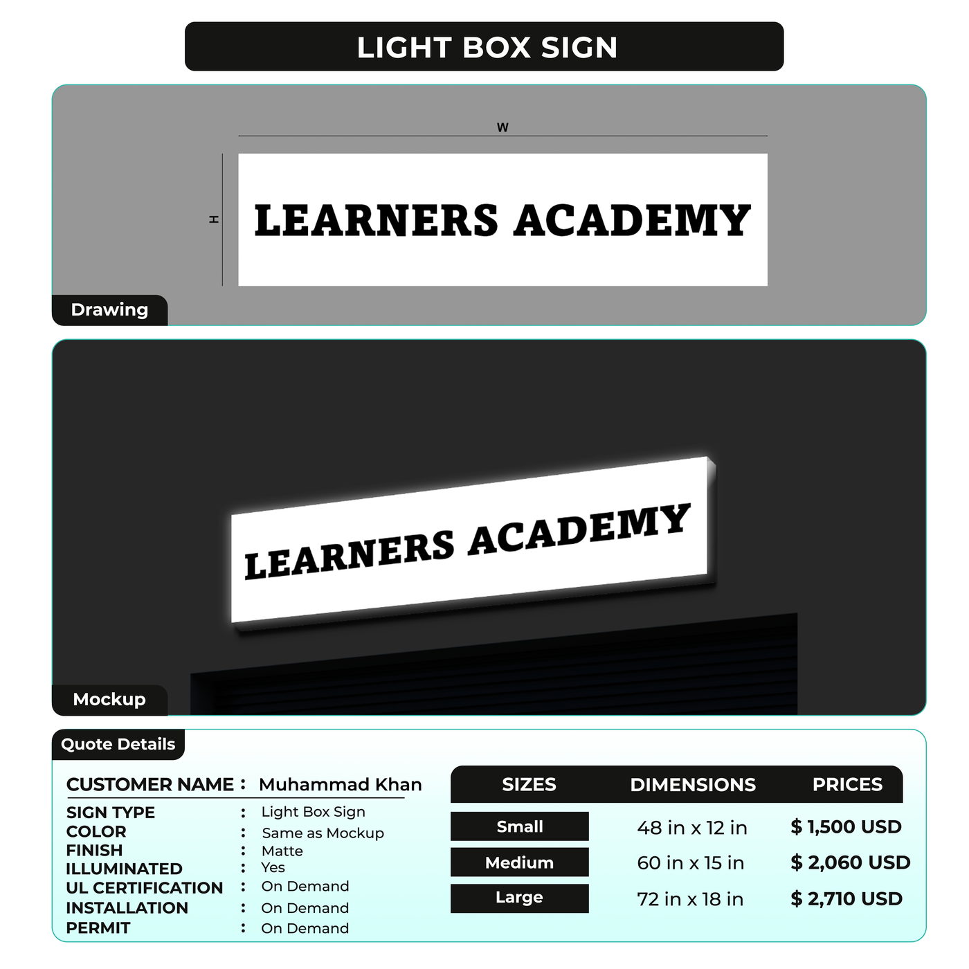 Light Box Sign for Muhammad Khan