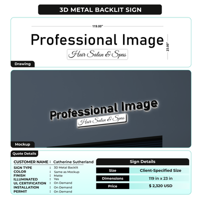 3d metal backlit sign for Catherine Sutherland