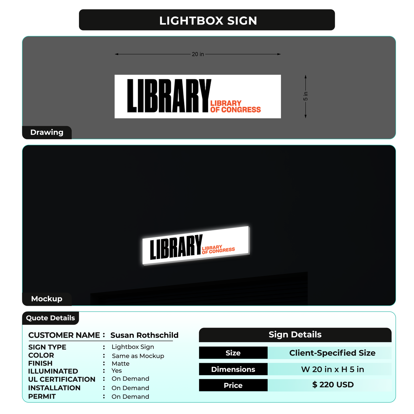 Lightbox Sign for Susan Rothschild