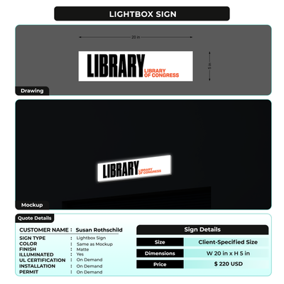 Lightbox Sign for Susan Rothschild