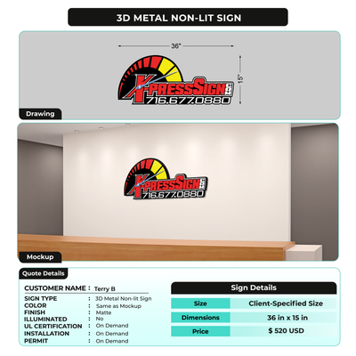3D Metal Non-Lit Sign for Terry B