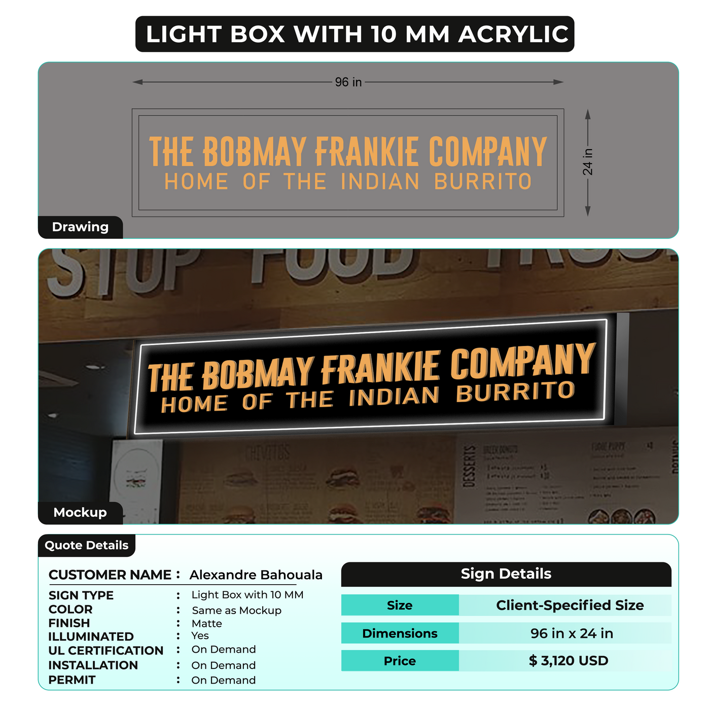 Light Box with 10MM Acrylic For Alexandre Bahouala