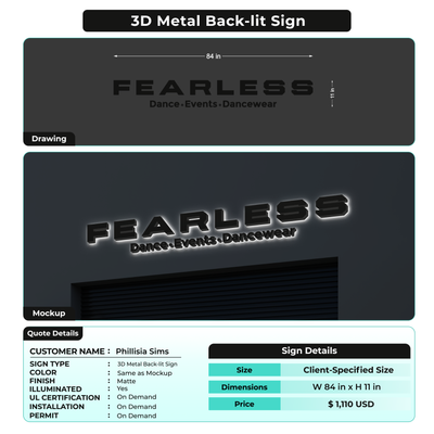 3D Metal Back-lit Sign For Phillisia Sims